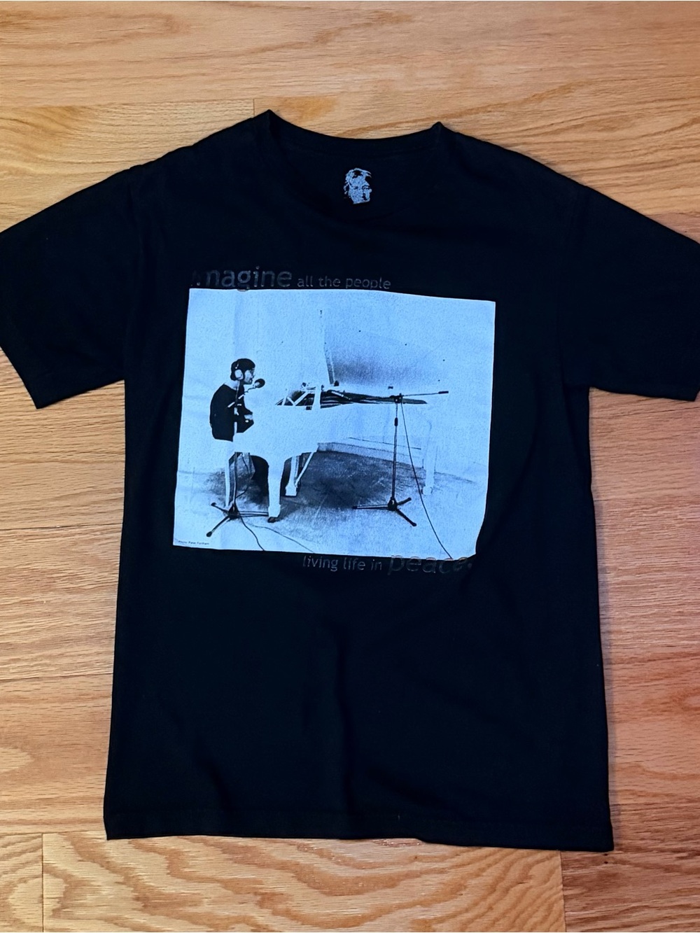 John Lennon Imagine T-Shirt Size S Black White Piano Graphic